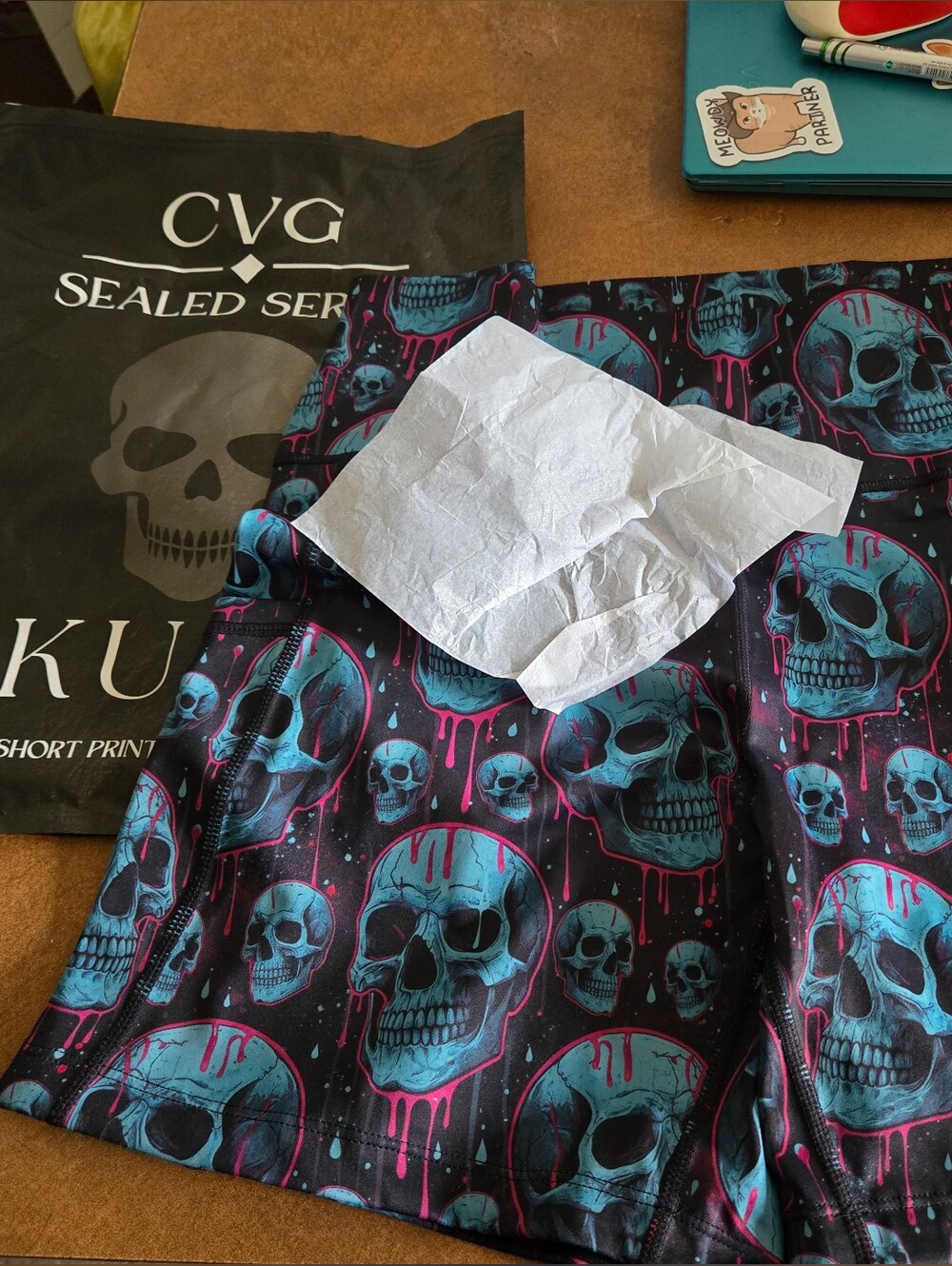 CVG Constantly Varied Gear Women's Black Skull Print Short - Blue & Pink Graphic
